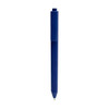 A triangular grip pen in blue with a clip on the side. The pen features a sleek design and a pointed tip.