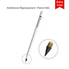 A white pencil with a black nib and a gold replacement nib displayed beside it. The image includes a logo.