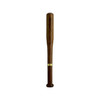 A brown baseball bat-shaped pen with a gold band near the base and a logo on its surface.