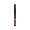 A brown baseball bat shaped pen with a gold band detail. The pen has a sleek, wooden design and includes a branding logo.