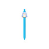 A blue PVC pen featuring a cute penguin character on the top and a logo.