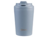 A ceramic-lined 235ml insulated coffee cup in light blue, featuring a logo on the front.