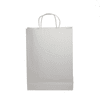 A white paper show bag with two handles, featuring a plain design and no visible branding.