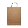 A brown paper bag with twisted handles and a flat base, suitable for various uses.