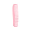 A pink custom blended-tooth comb with a smooth design and fine teeth for styling. Features a logo.