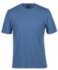 A blue t-shirt with short sleeves and a round neckline, featuring a label inside.