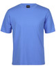 A blue T-shirt with short sleeves, featuring a round neckline and a logo.