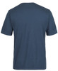 A navy blue T-shirt with short sleeves and a plain back, featuring a logo on the front.