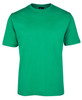 A green short-sleeved T-shirt with a crew neck and a branding label on the collar.