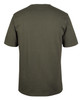 A plain olive green t-shirt with short sleeves and a round neck, featuring a logo.