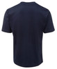 A navy blue t-shirt featuring a simple design and a logo. The shirt has short sleeves and a crew neckline.