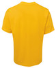 A yellow T-shirt with a plain back design and short sleeves. It features a logo on the back.