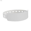 A white vinyl wristband with holes and a snap closure, designed for events and exhibitions.