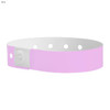A pink vinyl wristband with holes and a plastic fastener, featuring a logo. Ideal for events and exhibitions.