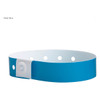 A deep blue vinyl wristband with a white inner lining and multiple holes for adjustable fitting. Features a logo.
