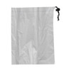 A grey microfibre pouch with a drawstring closure, suitable for tablet storage. Features a logo.