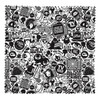 A medium microfibre cloth featuring a bold black and white comic-style design with various illustrations and patterns.