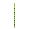 A green shoe lace featuring a logo pattern throughout its length.