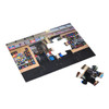 A5 Magnetic Jigsaw featuring a classroom scene with colourful educational posters and black flooring. One piece is detached.