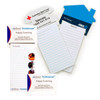 House-shaped magnetic to-do lists in blue and white, featuring multiple blank notepad sections and a logo.