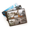 A mouse mat featuring a design with military graphics and scenes, with a dark border and a logo.