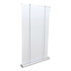 A deluxe 1200mm roll-up banner in white with a silver base and support poles. It features a logo at the bottom.