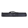 A black carrying case for a roll-up banner, featuring a handle for easy transport.