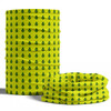 A tubular bandana in bright yellow featuring a repetitive green tree pattern, displayed in two sizes.