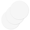 Three round white cardboard coasters stacked together, featuring a subtle shadow effect.