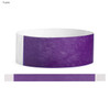 A purple Tyvek adult wristband measuring 25mm, featuring a logo and a textured design.
