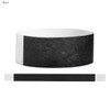 A black Tyvek adult wristband, 25mm wide, with a white section and a branding logo. Suitable for events and exhibitions.