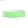 A light green Tyvek wristband with a smooth texture, featuring a logo. Suitable for events and exhibitions.
