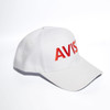 A white baseball cap with a curved visor and a branded logo on the front. It features a ripstop fabric design.