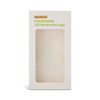 A power bank in a plain white packaging with a transparent front, featuring a natural bamboo design and a branding logo.