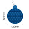 A round blue silicone pop bubble board with a carabiner, featuring multiple popping bubbles, measuring 120mm.