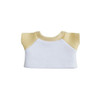 A plush doll raglan T-shirt in white and yellow, featuring short sleeves and a ribbed neckline.