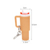 A drink bottle keyring in orange with a straw and handle, featuring a silver keyring clip and logo.