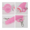 A pink glow-in-the-dark mini tumbler keyring with a metal clip and removable lid for easy access.