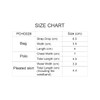 A size chart listing measurements for a bag, polo, and pleated skirt, with dimensions provided in centimetres.