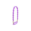 A drink bottle strap in vibrant purple, featuring a flower design, with gold clips for attachment.