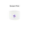 A white silicone boot for a tumbler with a purple logo on the front.