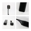 A foldable travel toothbrush in black, featuring a compact case and bristle head in multiple angles.
