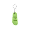 A green slide sandal keyring pendant with a metal keyring attachment.