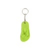 A keyring shaped like a thong in bright green, attached to a metal ring. It features a simple design with no branding visible.