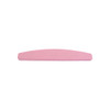 A pink half moon-shaped nail file with a smooth surface and a subtle logo on one side.