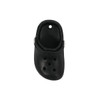 A black clog shoe fridge magnet featuring ventilation holes and a strap, with a circular hole at the top.