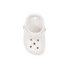 A white clog shoe fridge magnet featuring ventilation holes and a circular hole on top.