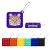 A square fidget keychain featuring a cat design, available in purple, orange, yellow, green, blue, and black.