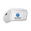 A white compact device with a logo, featuring a sleek design suitable for tech applications.