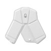 A foldable wireless mouse in white with a sleek, compact design and a small button at the centre.